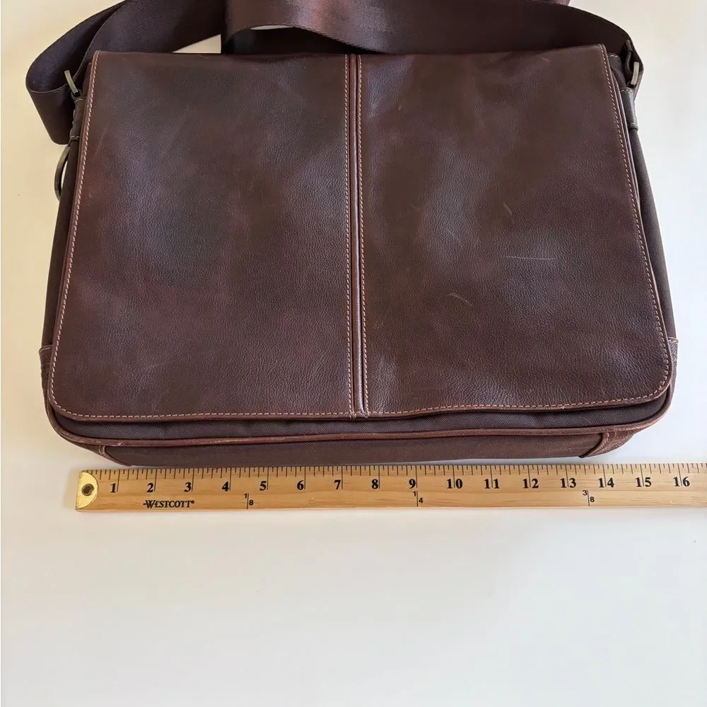 Boconi Brown Leather Laptop Bag w/RFID Pocket